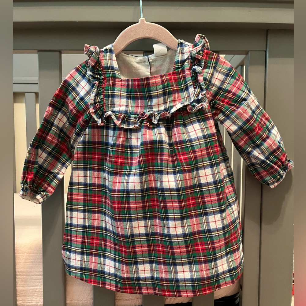 GAP Ruffle Plaid Long Sleeved Dress